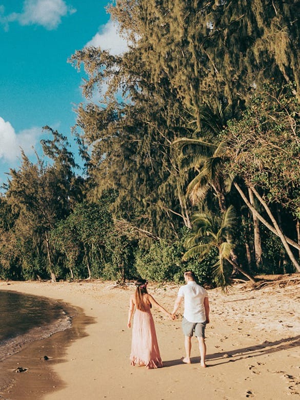 Kawela Bay at sunset on an Oahu elopement evening