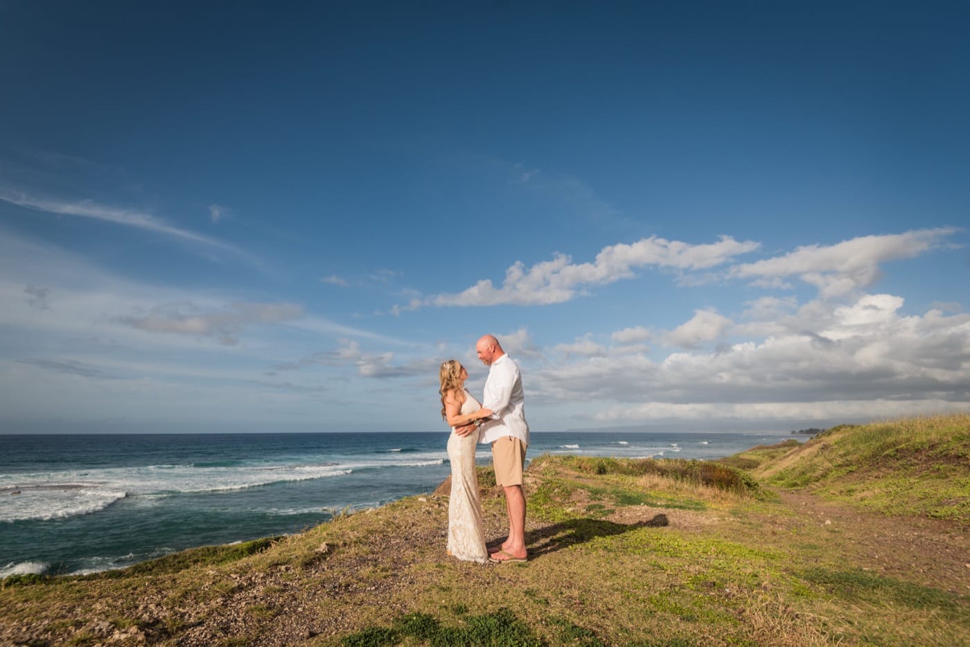 A couple on the North Shore of Oahu on their elopement day
