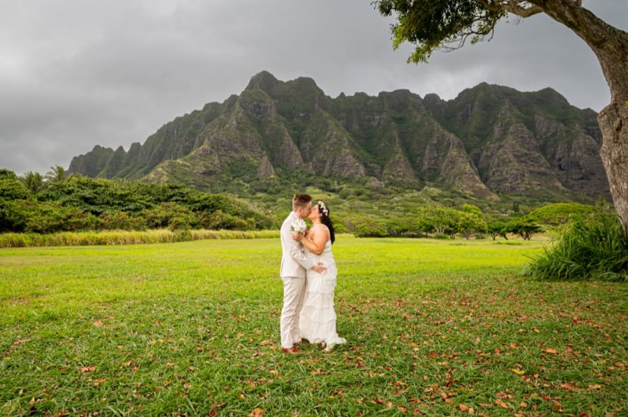 The ceremony at Kualoa, the mountains behind